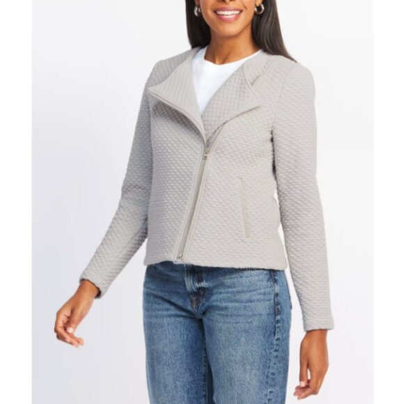 NWT Women's Daniel Rainn Salome Soft Quilted Knit Moto Jacket Light Gray Medium - Picture 1 of 3